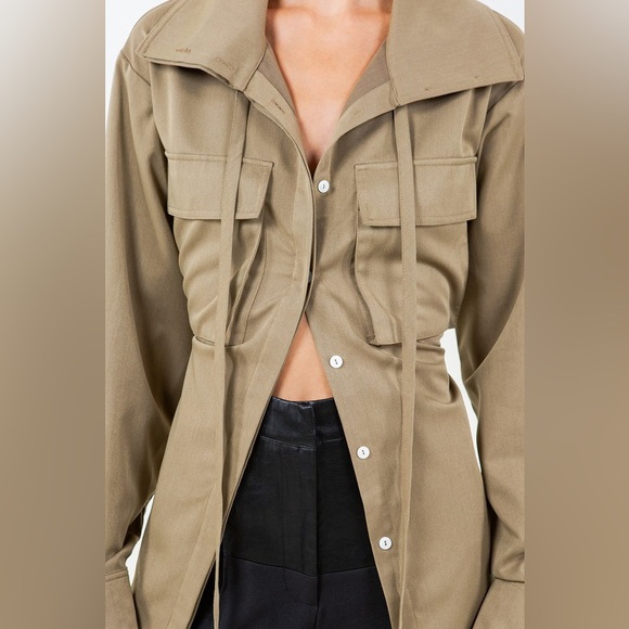 Khaki Button-Up Women's Top - Picture 6 of 6